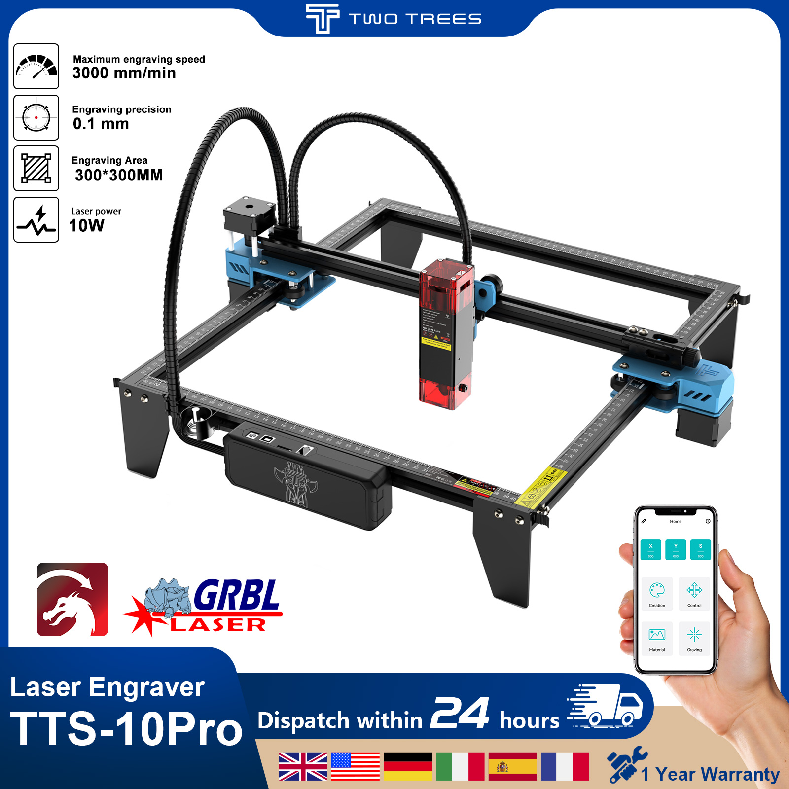 Industrial Laser Printing Machine - Gravador a Laser Twotrees TTS-10Pro com