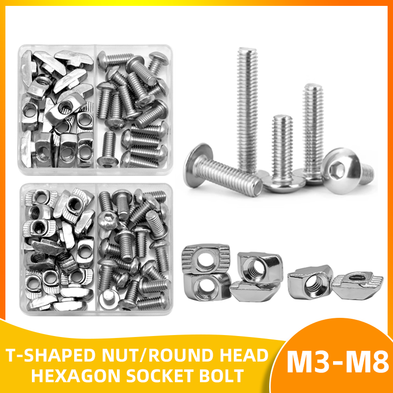Aluminum T-Slot Profile - Kit de parafusos t-tuchos, porca de